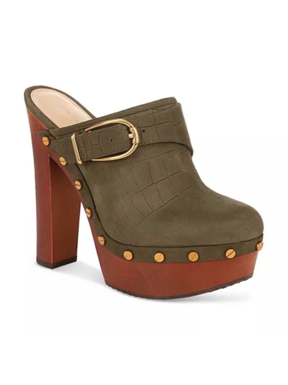 Alek Croc Embossed Nubuck Platform Clogs (NWT)